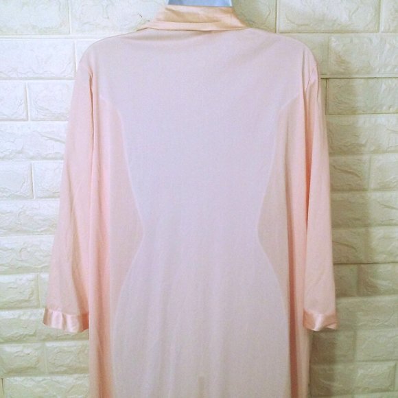 Vintage 70s Vanity Fair Dressing Gown Robe -L Pocket Collar Floral LS Nylon Pink - Picture 11 of 11